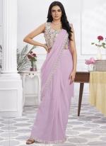 Shimmer Georgette Mauve Party Wear Embroidery Work Ready To Wear Saree